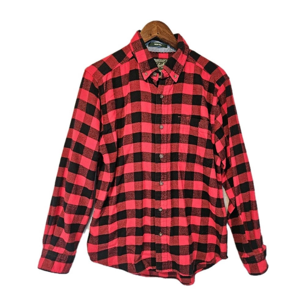 Woolrich Shirt Mens Medium Trout Run Red & Black Buffalo Check Plaid Button Down